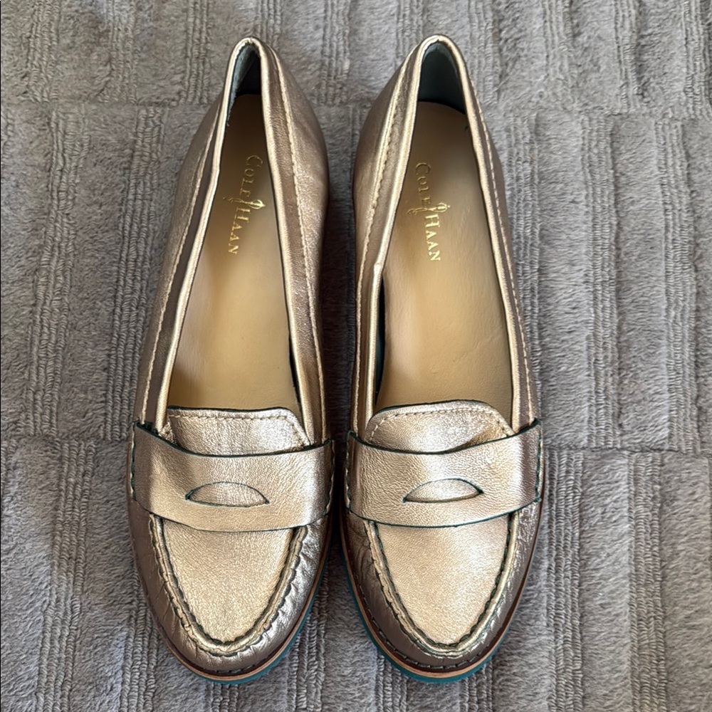 Cole Haan Gold Metallic Penny Loafers